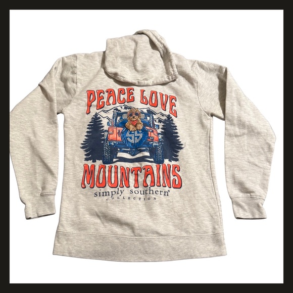 Simply Southern Hoodie Small Peace Love Mountains Jeep Dog Graphic Pullover Gray - Picture 3 of 10